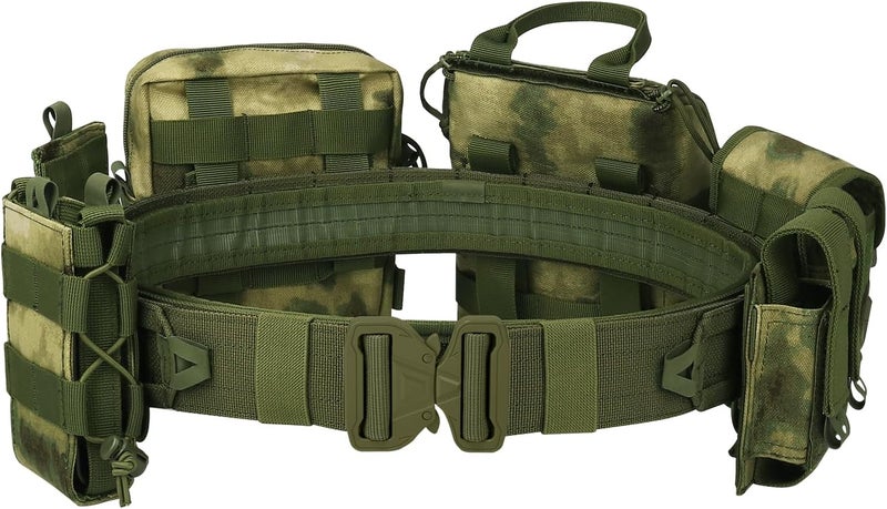 PIKEON Tactical Belt Battle Law Enforcement Molle Airsoft Duty Belt Quick-Release with Pouches 8 in 1 (Green) - Image 1